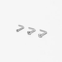20G Silver-tone Stainless Steel Mixed Crystal Nose Studs - 3 Pack