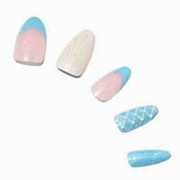 Blue Mermaid Almond Vegan Faux Nail Set - 24 Pack