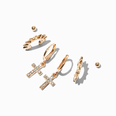 Gold-tone Spikey Cross Earring Stackables Set - 3 Pack