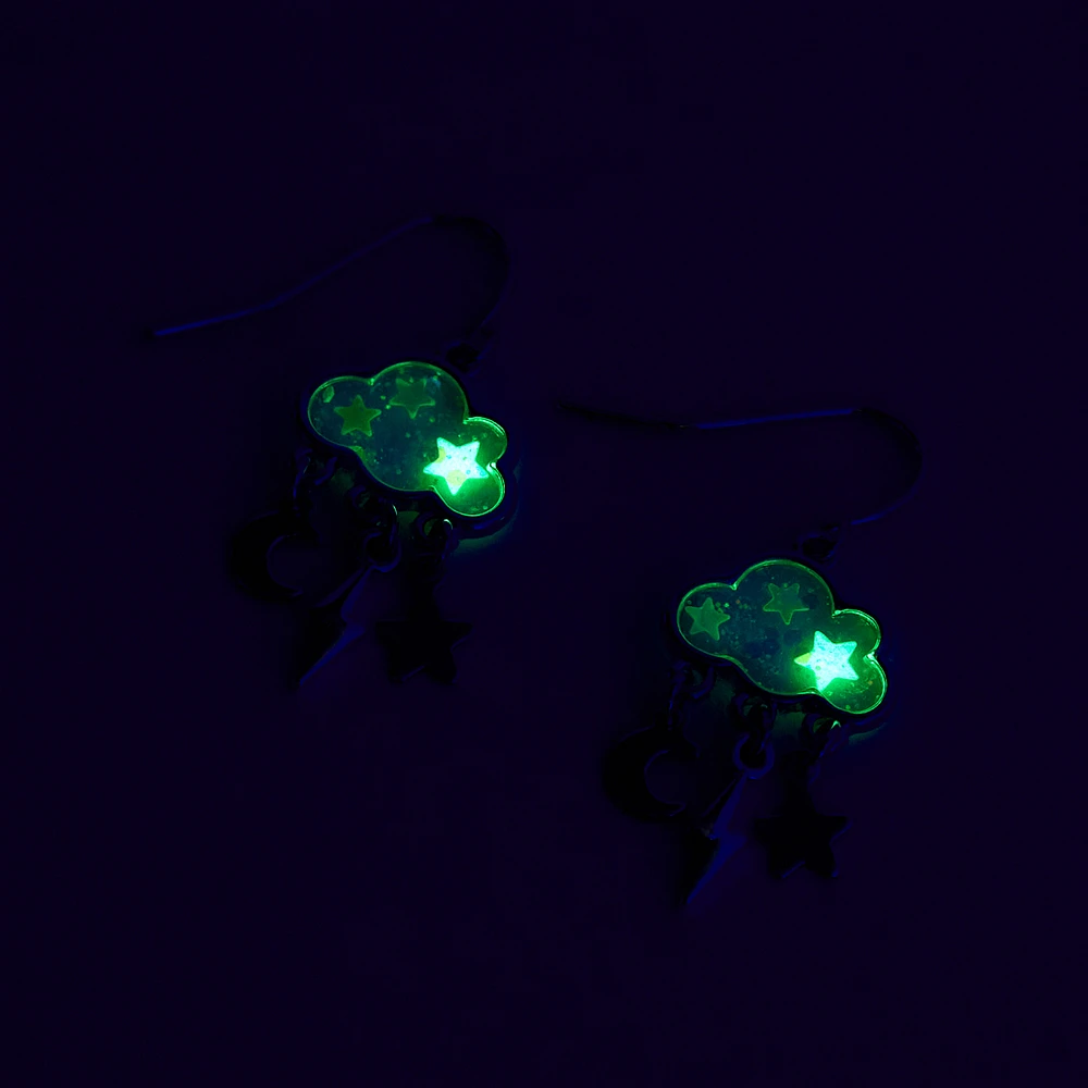 Glow The Dark Storm Cloud 0.5" Drop Earrings