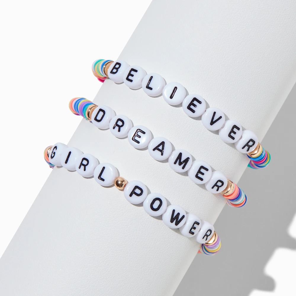 Claire's Club Inspirational Words Rainbow Heishi Bead Stretch Bracelets - 3 Pack