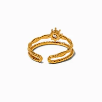 Gold-tone Stainless Steel Cubic Zirconia Flower Multi Strand Toe Ring