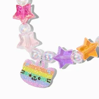 Claire's Club Rainbow Cat Charm Star Beaded Stretch Bracelet