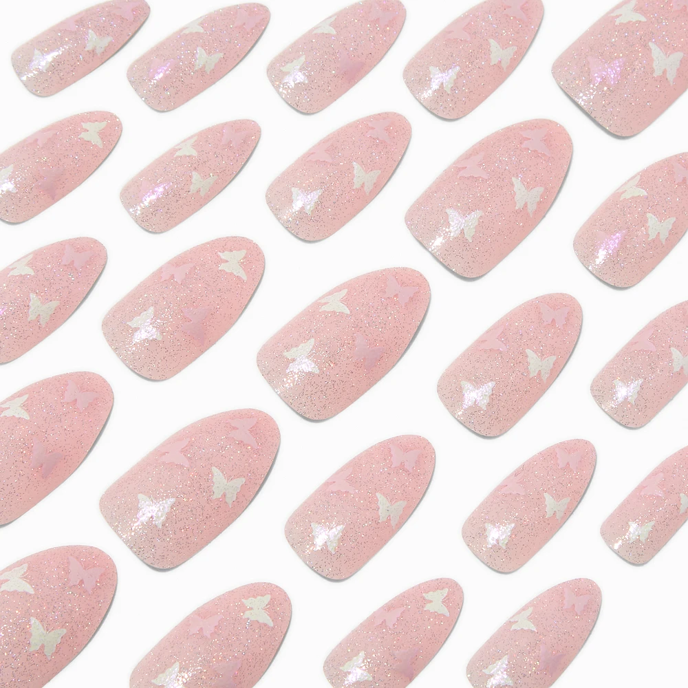 Glitter Butterfly Stiletto Vegan Faux Nail Set - 24 Pack