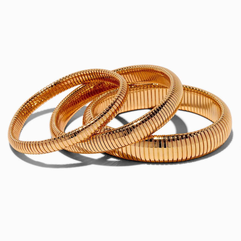Gold-tone Ribbed Stackable Bangle Bracelets - 3 Pack