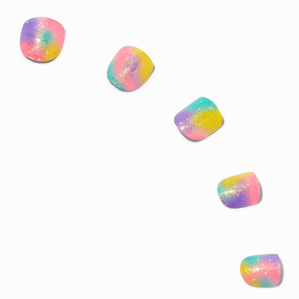Claire's Club Glitter Rainbow Square Press On Vegan Faux Nail Set - 10 Pack
