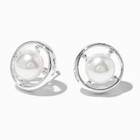 Silver-tone Pearl Compass Stud Earrings 