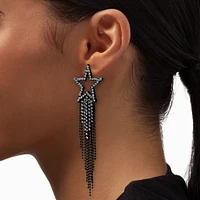 Black Crystal Star Fringe 4" Drop Earrings 