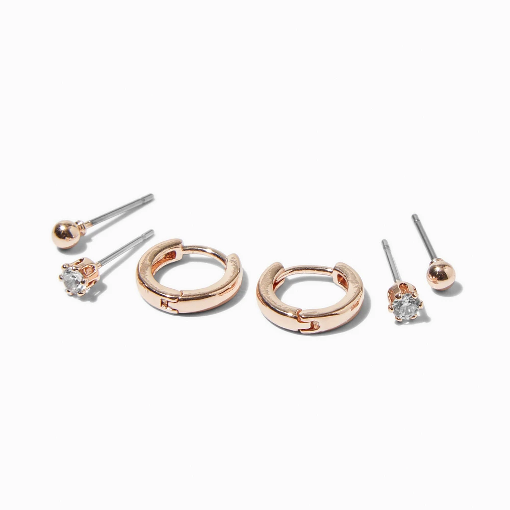 Rose Gold-tone Earring Stackables Set - 3 Pack