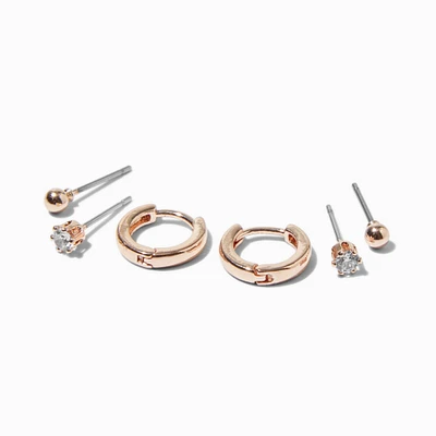 Rose Gold-tone Earring Stackables Set - 3 Pack