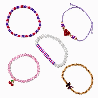Cherry Polymer Clay Seed Bead Bracelet Set - 5 Pack