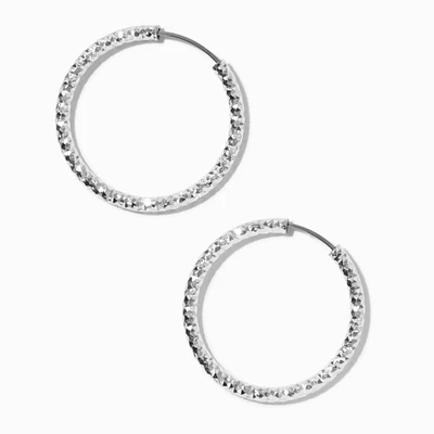 Silver-tone Sandblasted 25mm Hoop Earrings