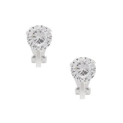 Silver-tone Cubic Zirconia Round 7mm Clip-On Earrings
