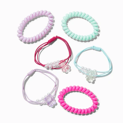 Teddy Bear Charm Mixed Hair Ties - 6 Pack