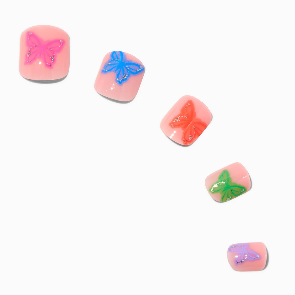 Multicolored Butterfly Square Press On Vegan Faux Nail Set - 24 Pack