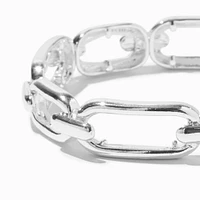 Silver-tone Rectangular Chain Link Stretch Bracelet 