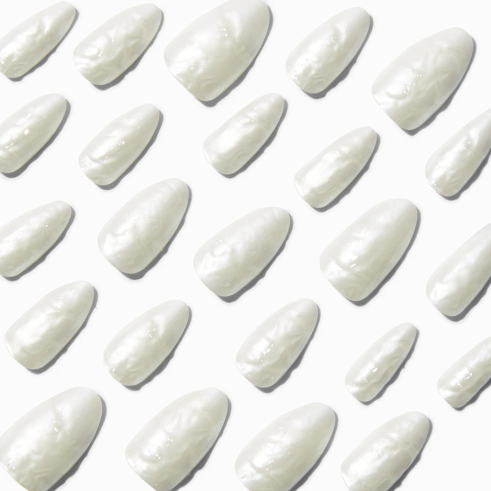 White Glazed Almond Vegan Faux Nail Set - 24 Pack