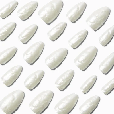 White Glazed Almond Vegan Faux Nail Set - 24 Pack