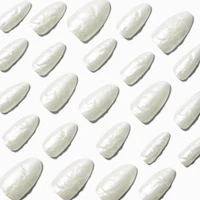 White Glazed Almond Vegan Faux Nail Set - 24 Pack