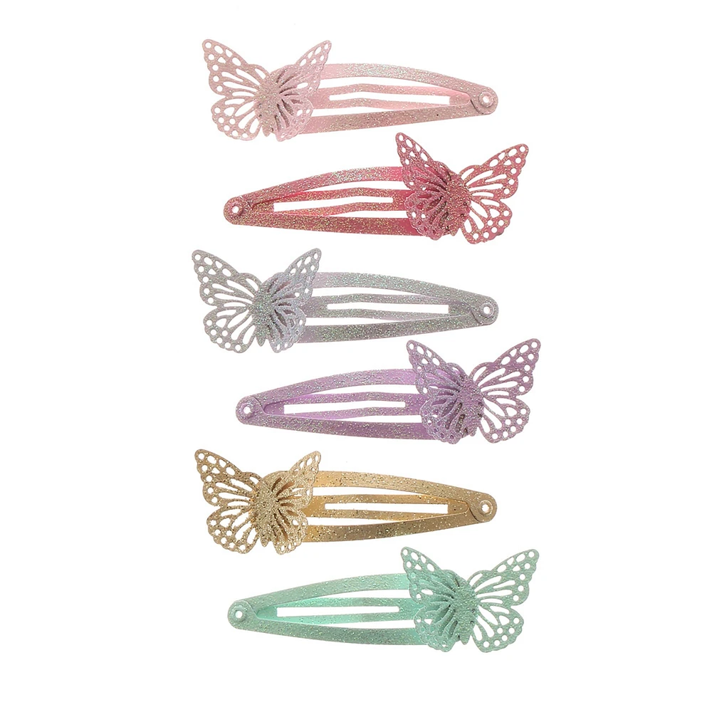 Claire's Club Butterfly Glitter Snap Hair Clips - 6 Pack