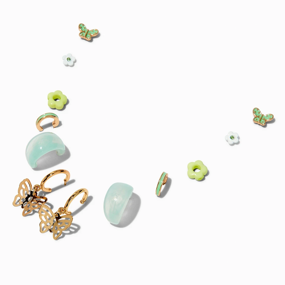 Gold-tone & Green Butterfly Earring Stackables Set - 6 Pack 