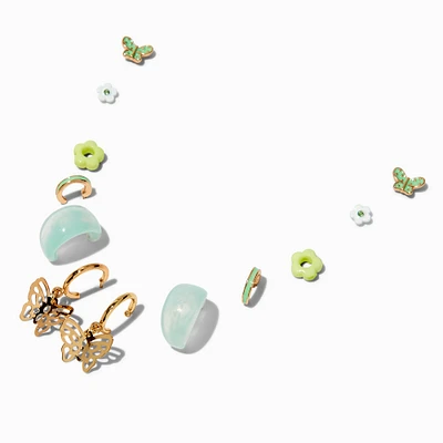 Gold-tone & Green Butterfly Earring Stackables Set - 6 Pack 