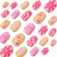 Cherry & Daisy Swirl Stiletto Press On Vegan Faux Nail Set - 24 Pack
