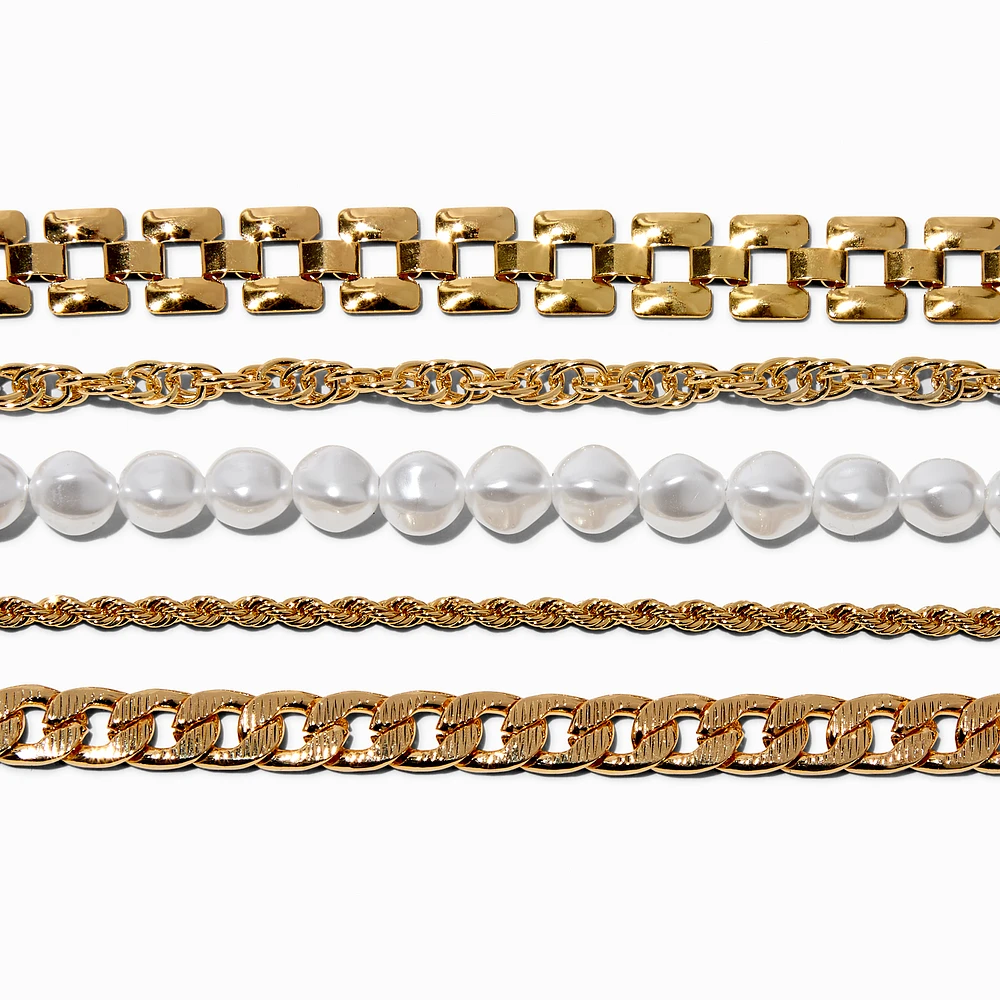 Gold-tone Mixed Chain Bracelet Set - 5 Pack