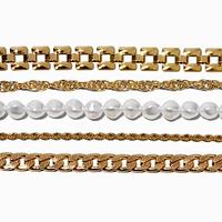 Gold-tone Mixed Chain Bracelet Set - 5 Pack