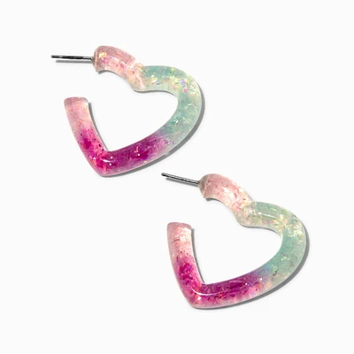 Purple & Blue Glitter Heart Hoop Earrings
