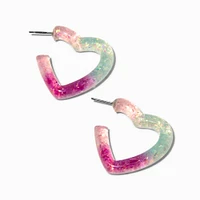Purple & Blue Glitter Heart Hoop Earrings