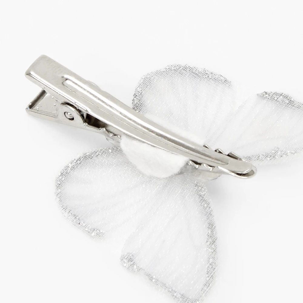 Silver Glitter Butterfly Hair Clips - 3 Pack