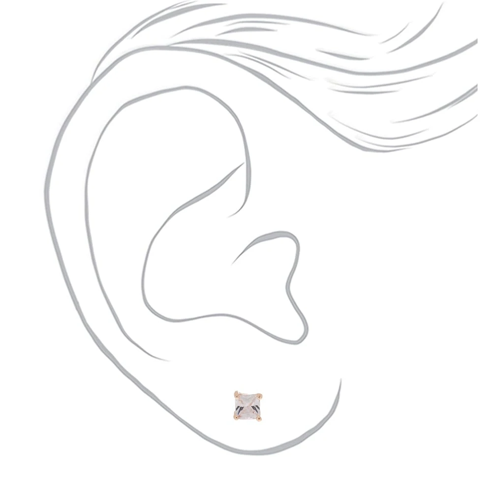 Rose Gold Cubic Zirconia 4mm Square Stud Earrings