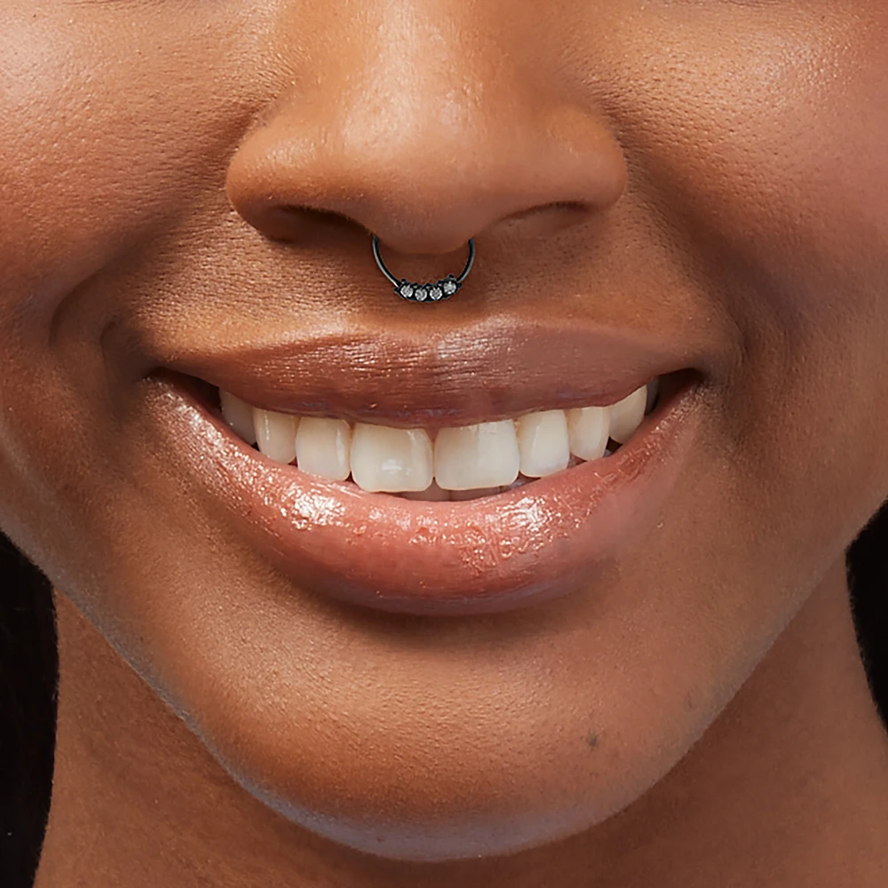 22G Silver-tone Titanium Cubic Zirconia Septum Nose Ring