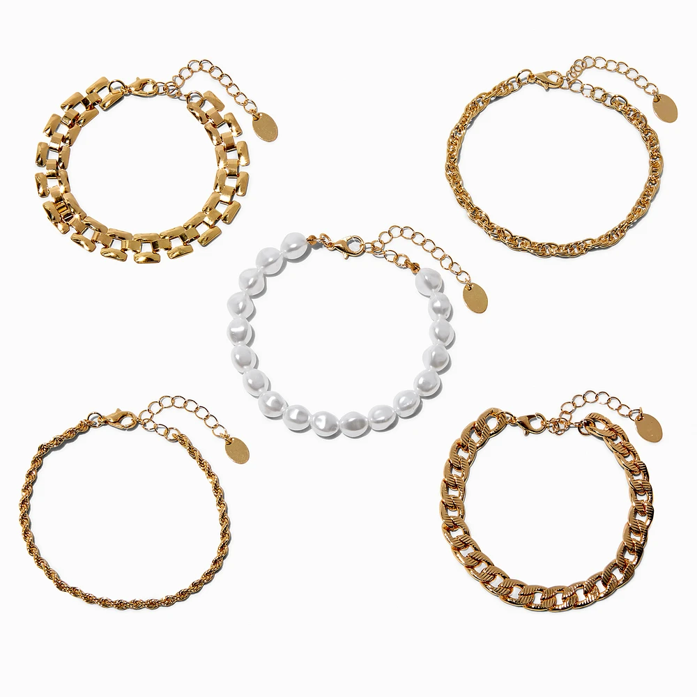 Gold-tone Mixed Chain Bracelet Set - 5 Pack
