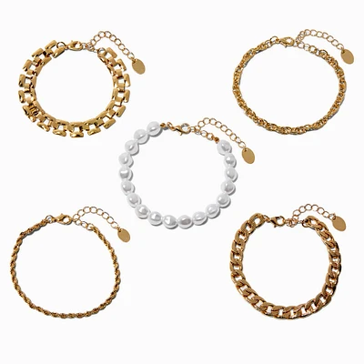 Gold-tone Mixed Chain Bracelet Set - 5 Pack
