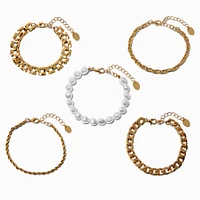 Gold-tone Mixed Chain Bracelet Set - 5 Pack
