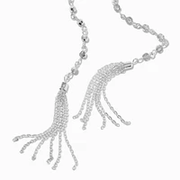 Silver-tone Beaded Dangle Black Cord Wrap Choker Necklace 