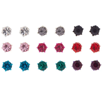 Anodized Crystal Stud Earrings - 9 Pack