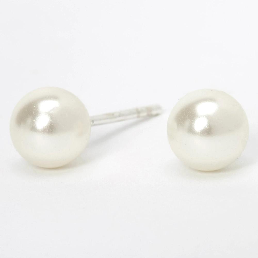 Sterling Silver 6MM Pearl Stud Earrings