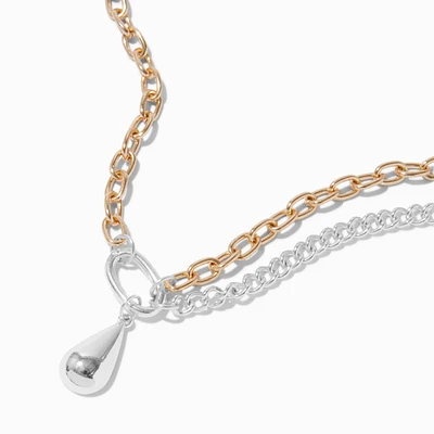 Mixed Metal Two-Tone Toggle Teardrop Pendant Necklace 