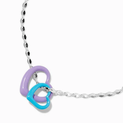 Purple & Blue Enamel Double Heart Pendant Necklace