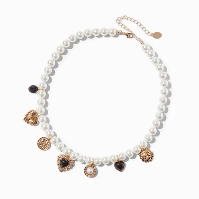 Gold-tone & Pearl Charm Necklace 