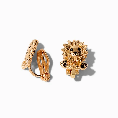Gold-tone Lion Clip-On Stud Earrings