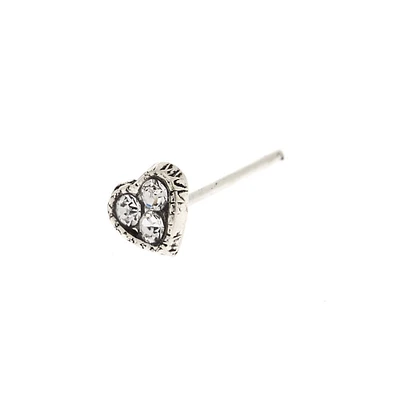 22G Silver-tone Stainless Steel Crystal Heart Nose Stud
