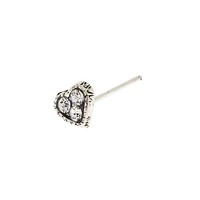 22G Silver-tone Stainless Steel Crystal Heart Nose Stud