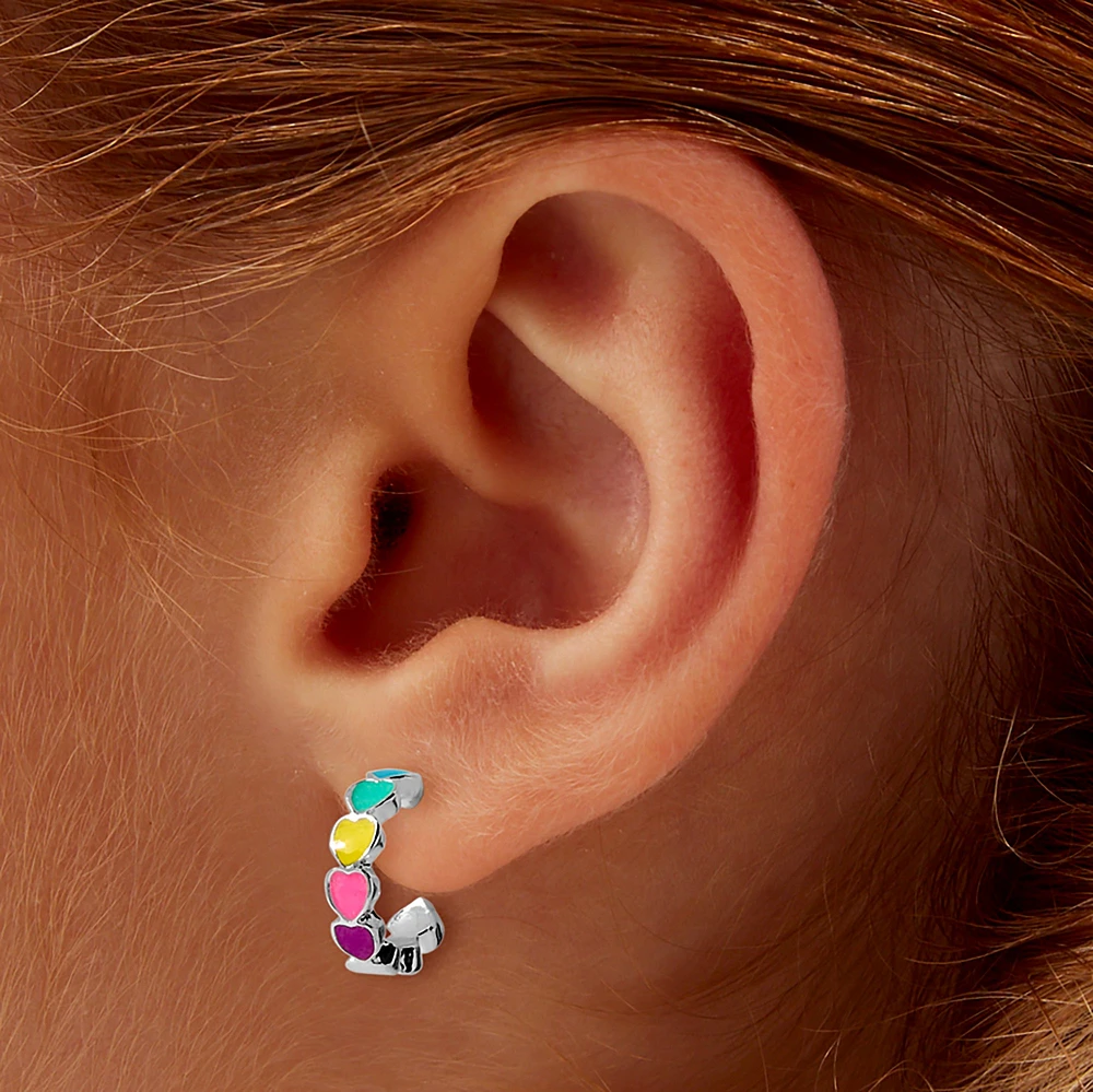 Glow in the Dark Rainbow Heart Hoop Earrings 