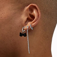 Silver-tone Black Bow Cup Chain Earring Stackables Set - 3 Pack