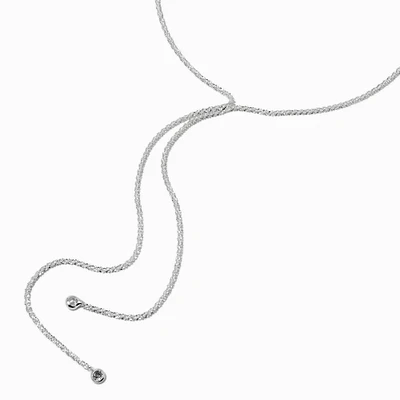 Silver-tone Laser Cut Cubic Zirconia Y-Neck Necklace 