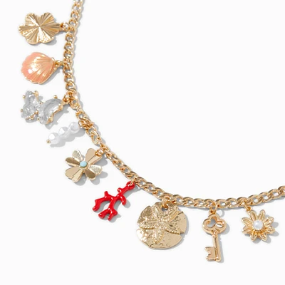 Gold-tone Beach Statement Charm Necklace